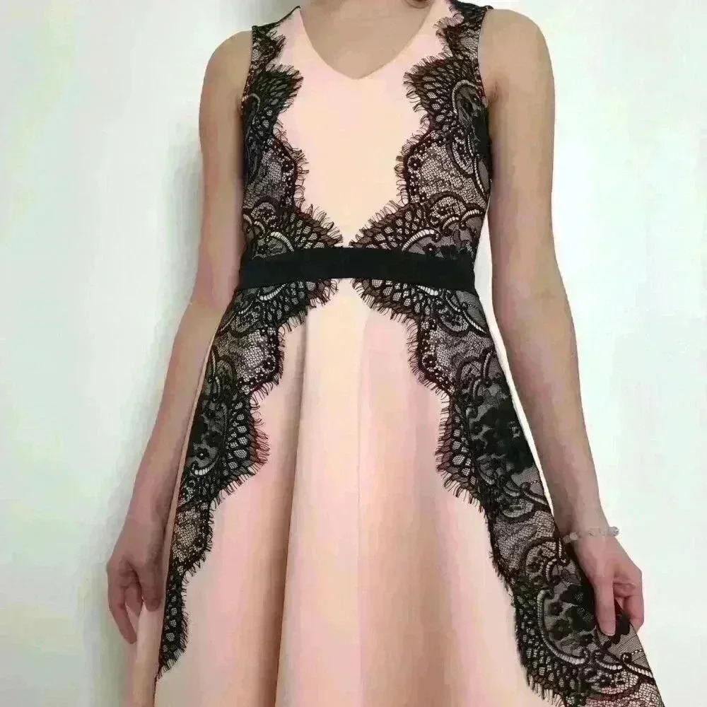 Peach Dress with Black Lace - Picture 3 of 8